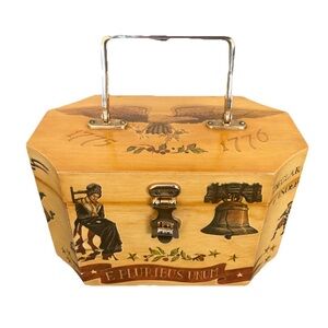 Unique Vintage Handmade Decoupage Patriotic Wooden Keepsake Box Golden Handle